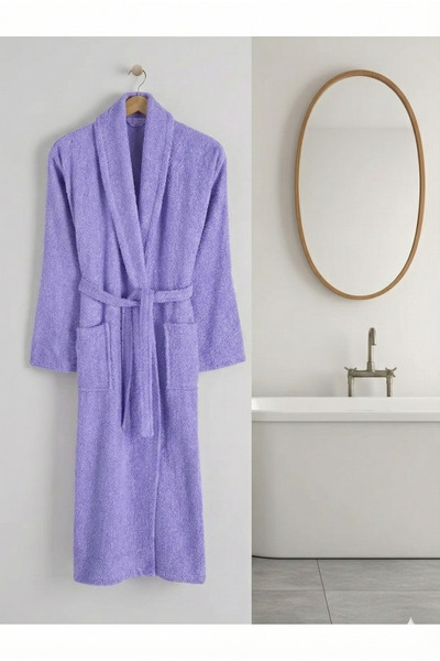 Home %100 Pamuk Lila Büyük Beden Şalyaka Cepli Bornoz