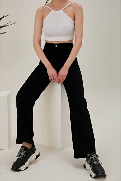 sion jeans Blugi eleganți Noir cu talie înaltă, croială largă, casual
