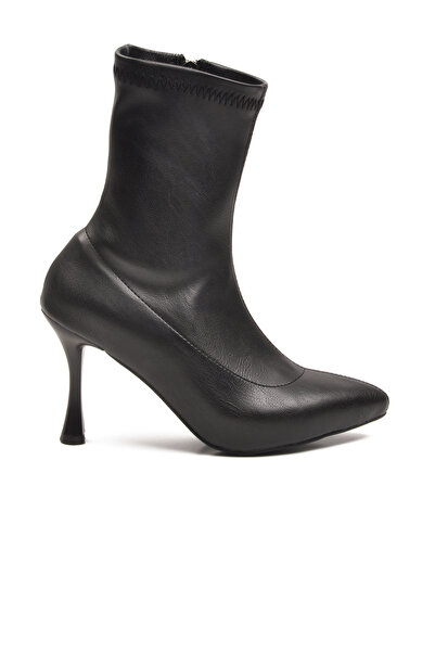 AYAKMOD حذاء نسائي أسود من الصوف بسحاب وكعب رفيع 2614 Z