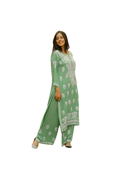 MYSMAR Green Rayon Cotton Kameez Salwar - HRT3709 | Green
