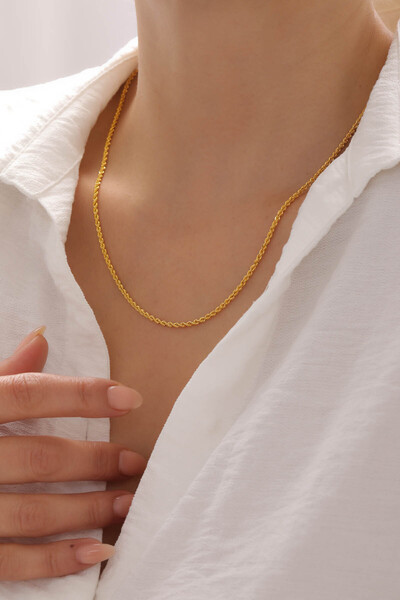 Kado Kuyumculuk 22 Ayar Sarı Gold Altın Halat Burgu Zincir Kolye