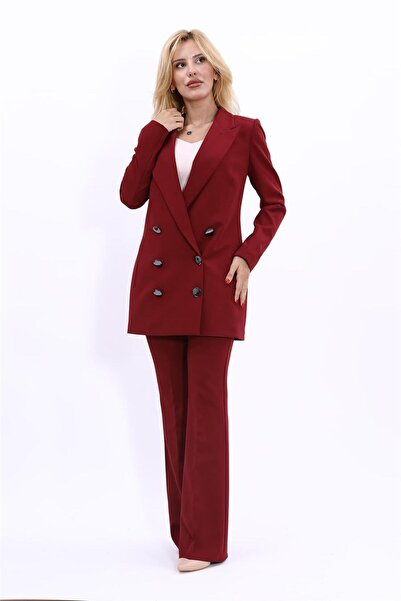 ÖNDER ÖZSOY Kruvaze Uzun Tesettür Ceket & İspanyol Paaça Pantolon Kadın Takım...