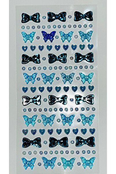 Next Plus Autocolant cu piatră pentru față și corp cu fundă fluture albastră, autocolant 3D, piatră tridimensională