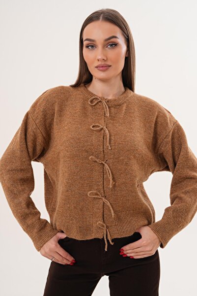 ŞİMAL Women's Front Lace Detailed Knitwear Knitted Cardigan 255229 -