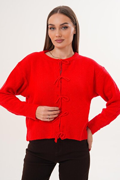 ŞİMAL Women's Front Lace Detailed Knitwear Knitted Cardigan 255229 -