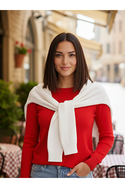 Mollycrush Women's White Sweater-Looking Knitwear Shawl |   Tie-Up Stylish Model