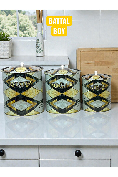 metalshop Lüx Metal Patates Soğan Sarımsak Kovası Sebze Saklama Kabı Desenli