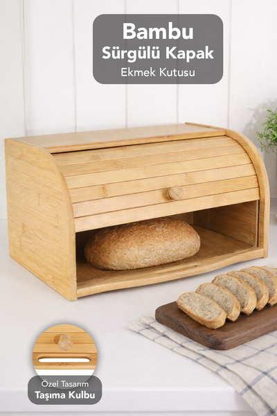 Meleni Home Bamboo Bread Box with Sliding Lid - Large Capacity Decorative Kitchen Organizer Bamboo Bread Container