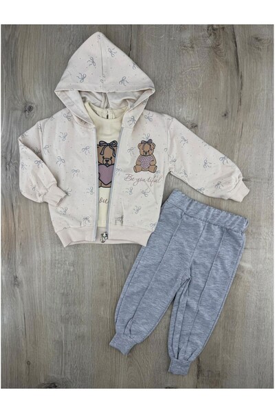 Minamino # 360205 (6-24 شهرًا) موسمي طقم كارديجان بنمط دمية دب على شكل قلب