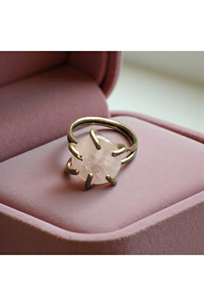 KUŞ TÜYÜ STORE Pembe Kuvars Doğal Taşlı Ayarlanabilir Yüzük