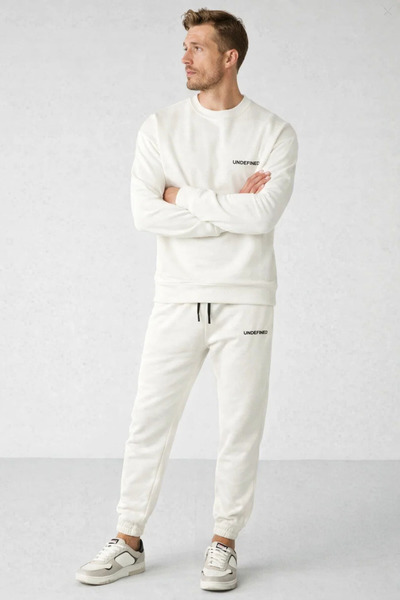 COMBİNE MİCHAİL Men's Elastic Double Ecru Loose Tracksuit Set