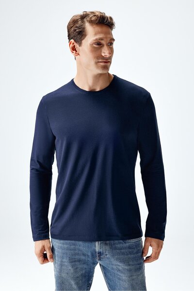 Brix Modal pentru bărbați cu mânecă lungă tricou Culoare bleumarin