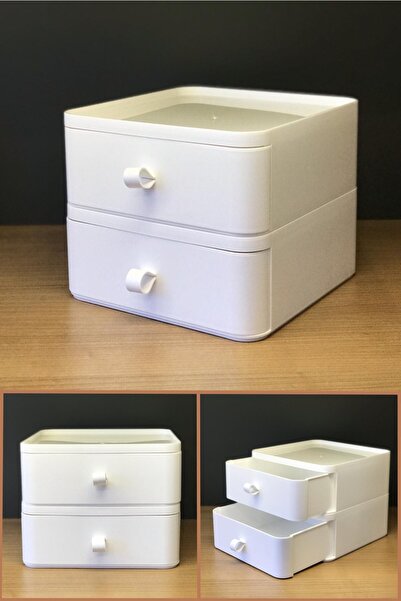 LeylArt 2 Tiers Drawer Desktop Organizer Makeup Jewelry Accessory Organizer Storage Box White