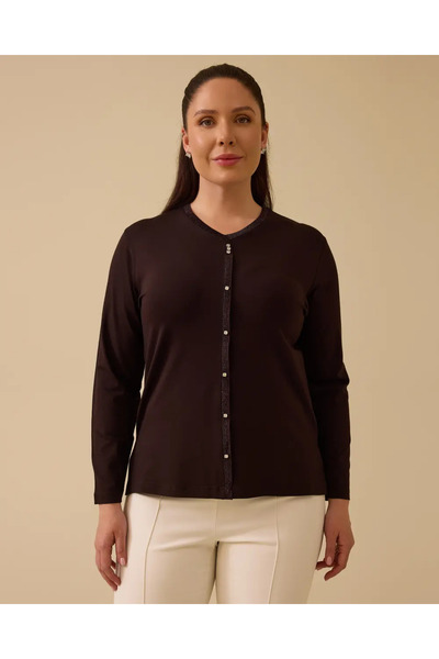 Gala-Xi Plus Size V-Neck Stone Detailed Blouse