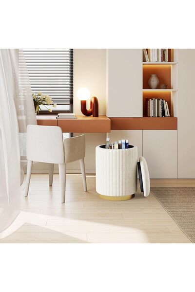 Arabest عثماني دائري أبيض مخملي مع مساحة تخزين، كرسي زينة لغرفة المعيشة أو غرفة النوم