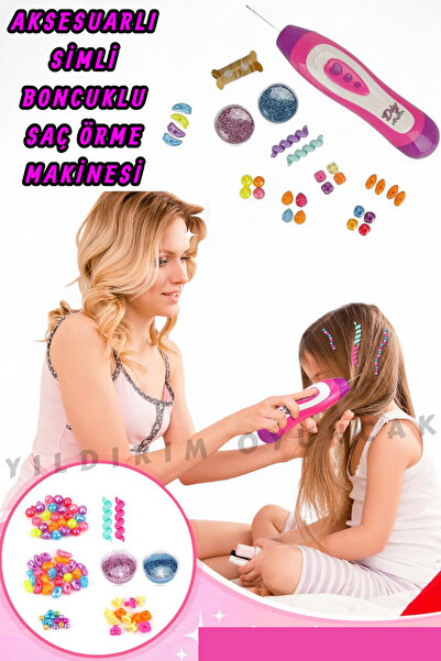 YILDIRIM OYUNCAK Boncuklu Simli Boncuklu Aksesuarlı Saç Tasarım Örgü Seti - B...