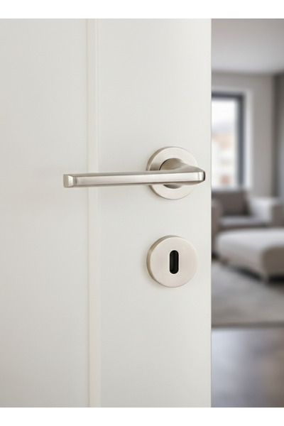 Karan Porselen Elloy Rozetli Lüks Oda Kapı Kolu Saten (1 Kapı İçin Takım)