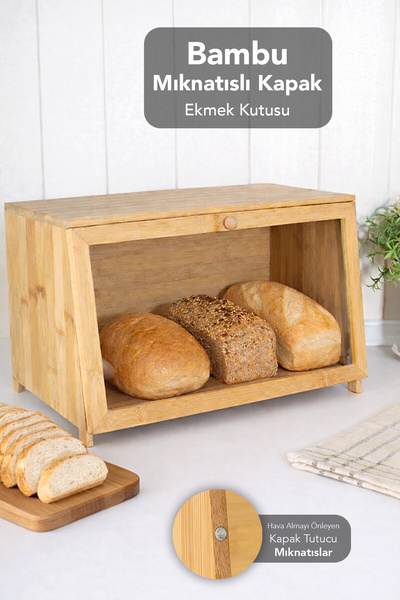 Meleni Home Bamboo Bread Box with Magnet Lid - Kitchen Organizer Decorative Storage Box Bamboo Bread Container