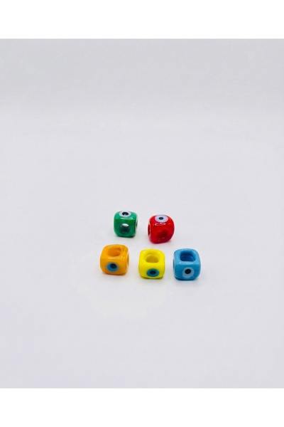 cammurano Square Murano Glass Beads with Eyes 5 Pieces Mixed Color