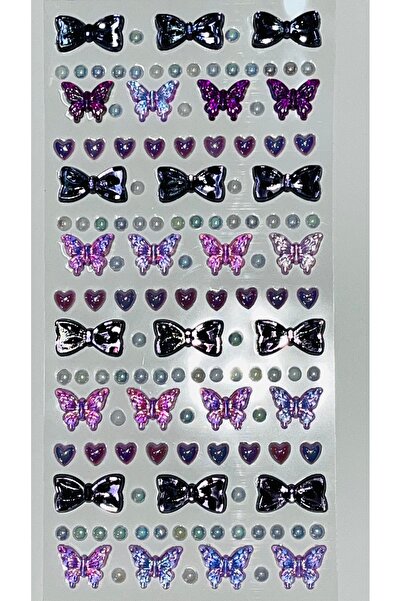 Next Plus Autocolant cu piatră pentru față și corp, cu fundă de fluture, roz violet, autocolant 3D cu piatră prețioasă