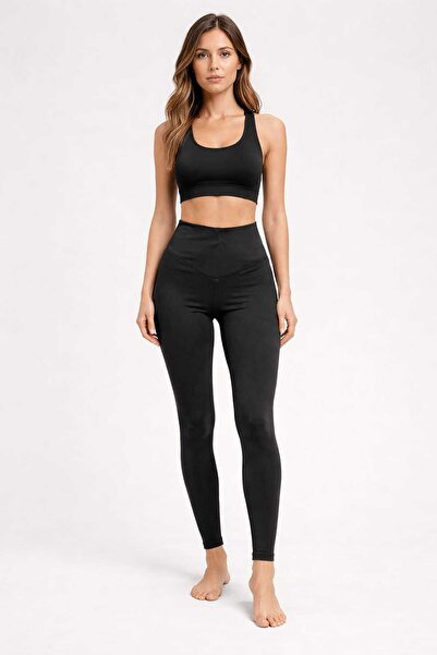 ANATOLIATEKSTILE Women's High Waisted Leggings, Black – Simple, Elastic and Comfortable Model