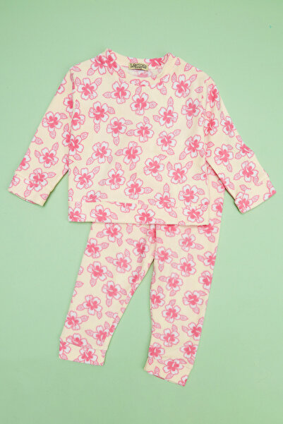 Fulla Moda Σετ πιτζάμες για κορίτσια με λουλουδάτο σχέδιο με λαιμόκοψη από φλις