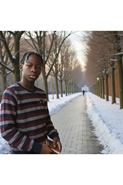 ÇEÇEN HOME Hanorac pentru băiat guler rotund cu dungi, cu textura moale, căpt...