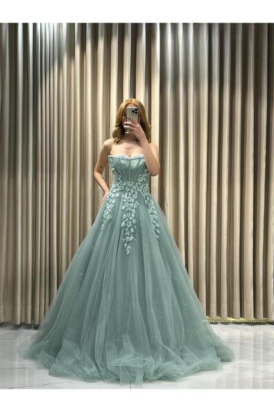 Kaleiçi Yıldızlar Mint Yeşili Üç Boyutlu İşlemeli Nişanlık 1000