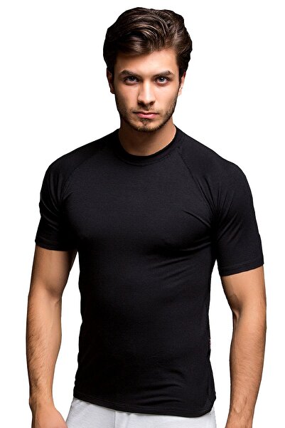 THERMOFORM Bamboo Men's Crew Neck T-Shirt Short Sleeve Undershirt Singlet Black