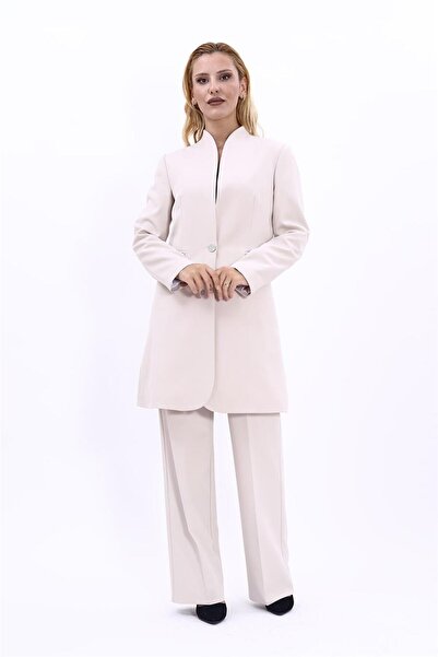 ÖNDER ÖZSOY Dik Yaka Uzun Tesettür Ceket & Bol Paça Pantolon Kadın Takım Elbi...