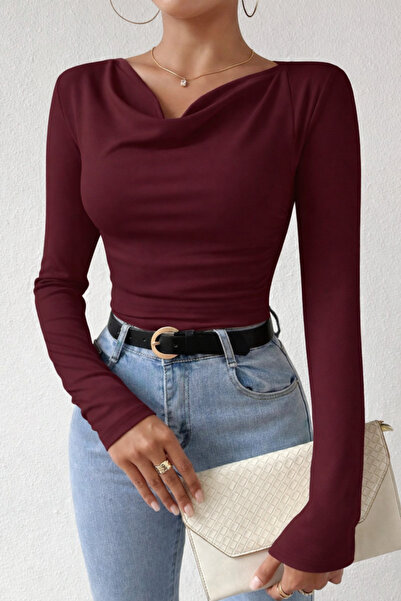 BLUE STREET بلوزة نسائية فضفاضة بياقة وأكمام طويلة