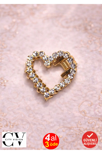 cityvision Stone Heart Model Gold Mini Hair Clip – Sparkling and Elegant Latc...