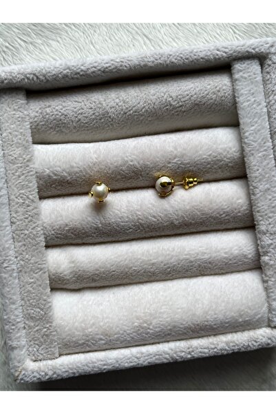 Pel Design Gerçek İnci Top Küpe El Yapımı Altın Kaplama