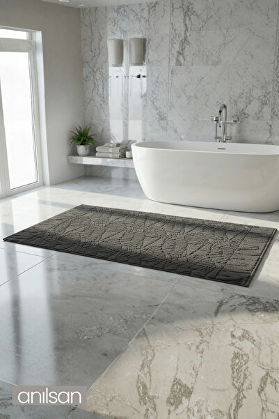 Anılsan Grid Anthracite Foot Towel - 70X130Cm, 790Gr, 100% Cotton, Spa and Hotel Bath Mat, Daily Use