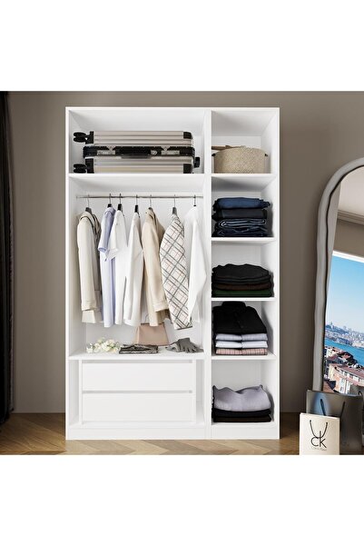 Bimossa KB5040 GOSS Kapaksız İki Bölmeli Dar Gardırop,Askılı,Çekmeceli ve Raf...