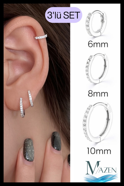 MAZEN مجموعة أقراط مرصعة بحجر الزركون المقاوم للبهتان مكونة من 3 قطع |   6-8-...