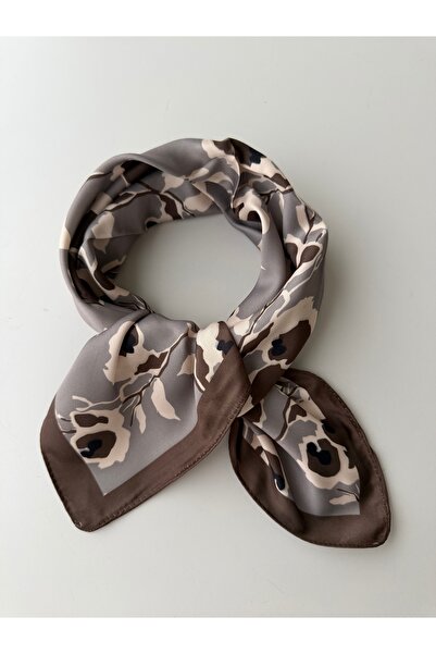 who knows ¿ Brown Gray Patterned Scarf Bandana Women's Clothing Accessory