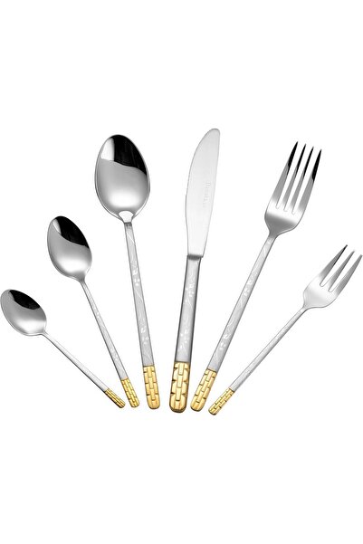 NO BRAND Luxury 18-Piece Stainless Steel Cutlery Set - White & Gold Elegant Serving Spoons & Forks