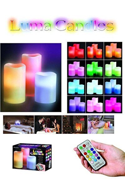 Türkiye عبوة من 3 شموع LED مع جهاز تحكم عن بعد، ألوان أخضر/برتقالي/بنفسجي