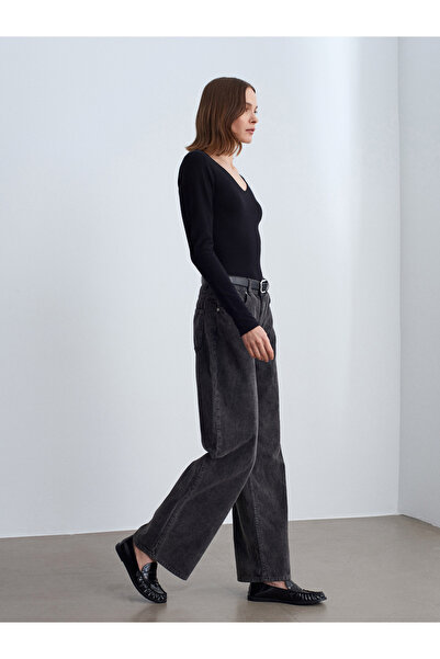 Dilvin 72116 Fitilli Kadife Pantolon-Siyah