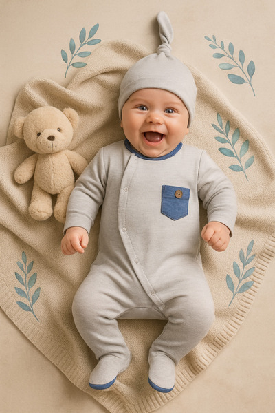 Ozz Baby Newborn Baby Boy (0-3) (3-6) Months Oeko-Tex Certified Cotton Jumpsuit Set