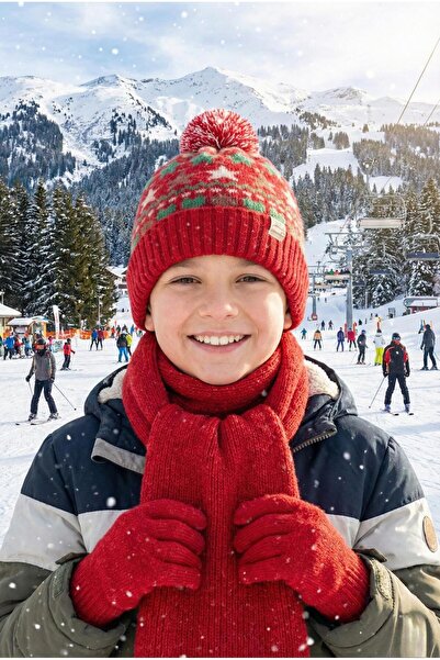 LAGRANZE Junior Boys Winter Scarf Beanie Gloves Set – Warm Accessory Kit for Kids