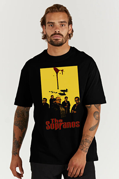 kun inaki Tony Soprano The Sopranos Baskılı Oversize Kalıp Siyah Geniş Bol Ke...