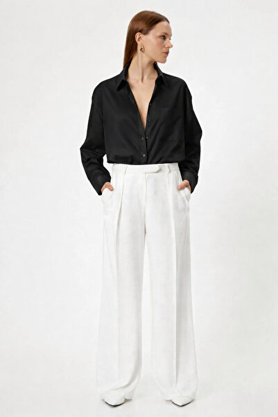 RAMİOR COLLECTION Women's Black Linen Shirt – Comfortable Fit, Long Sleeves, Buttoned Basic Model