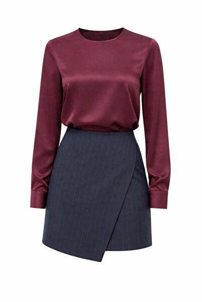 Eight Fashion Women's High Waist Navy Blue Striped Viscose Shorts Skirt