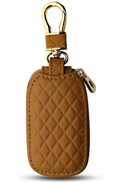 Arabest Car Key Case, Keychain Holder with Metal Hook for Men and Women-Brown