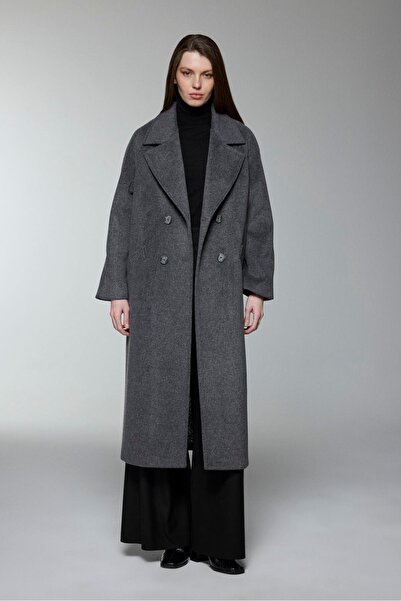 Zühre Kruvaze Yaka Cep Detaylı Kaşe Kaban