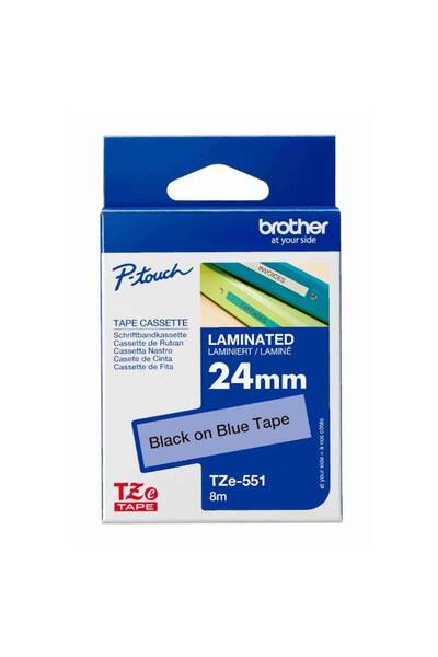 Brother P-touch TZe-551 Label Tape – 24mm Black on Blue Laminated