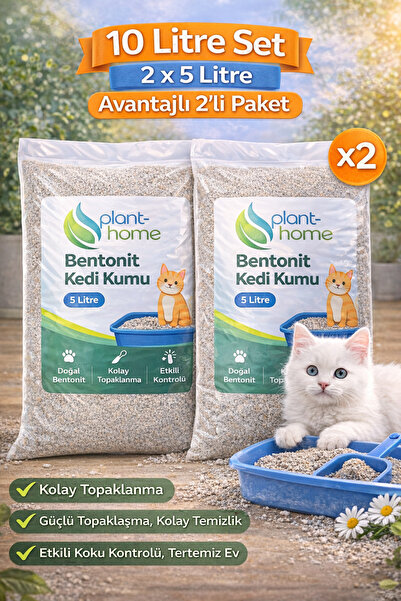 plant-home Bentonit Kedi Kumu 2’li Set 10 Litre (2×5 L) – Parfümsüz, Kolay Te...