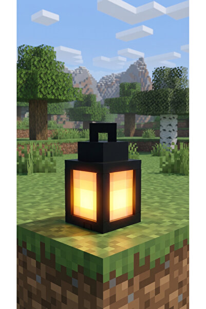Nobrand Minecraft Temalı Fener LED Mumlu Dekoratif Masa Lambası – Oyun Severler İçin Işıklı Dekor
